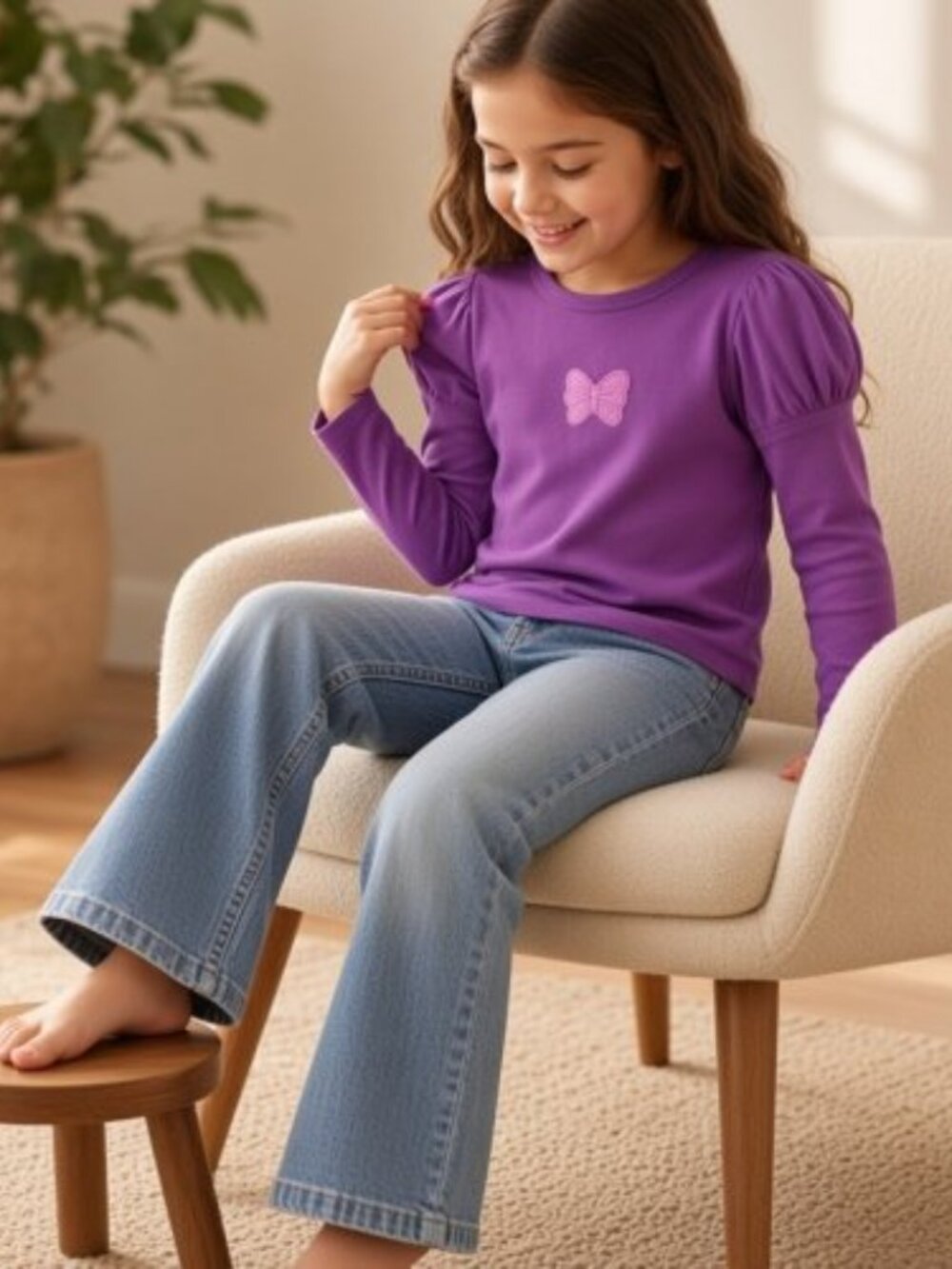 OKIE DOKIE Purple Butterfly Top CHILDREN’S PLACE Flare Stretch Denim Jeans 4T